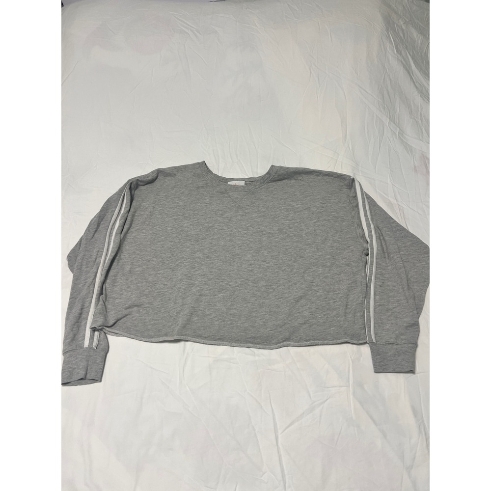 Colsie Womens XL Gray Cropped Sweatshirt Side Stripe Raw Hem Long Sleeve Boxy